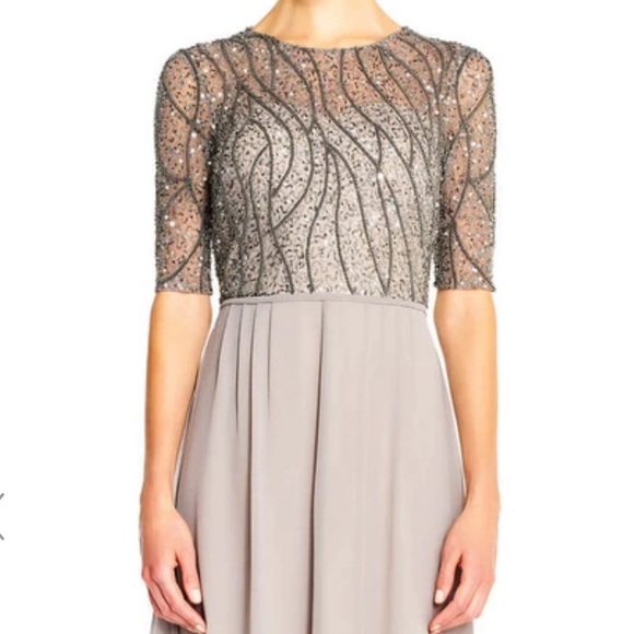 Adrianna Papell Formal Long Chiffon Illusion Dress - Picture 2 of 5